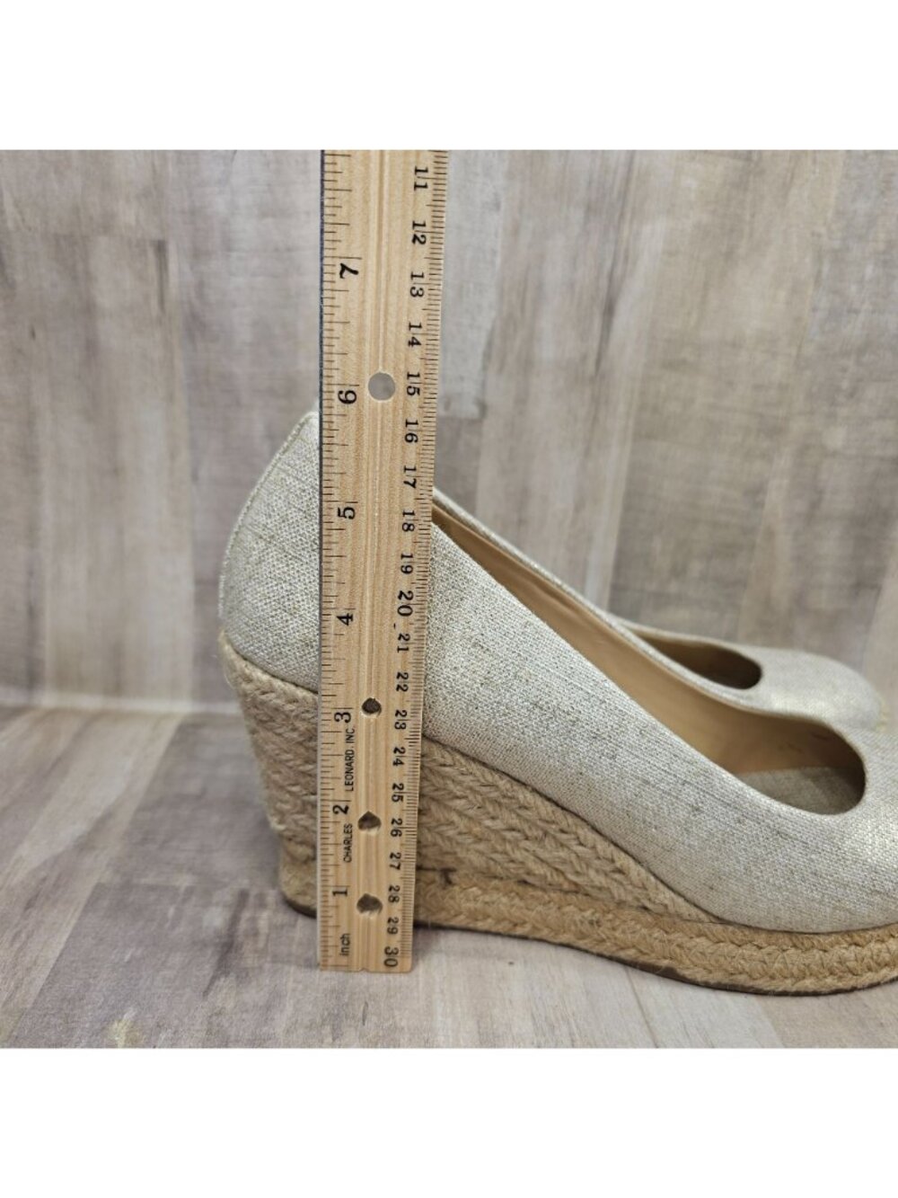 J. Crew Woman's Size 8.5 Wedge Seville Espadrille Canvas Jute Metallic Shoes - Picture 5 of 10